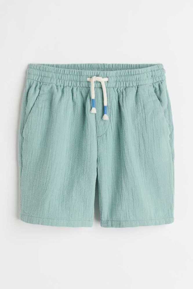 H&M Crinkled Baumwoll Kurze Hose Kinder Türkis | 3752-DFJZG