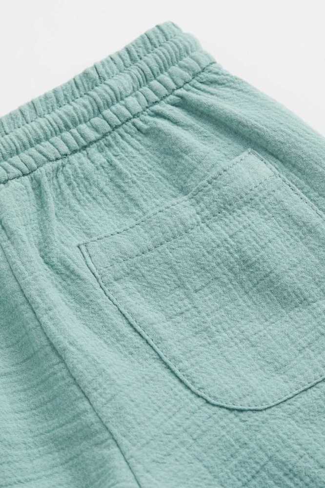 H&M Crinkled Baumwoll Kurze Hose Kinder Türkis | 3752-DFJZG