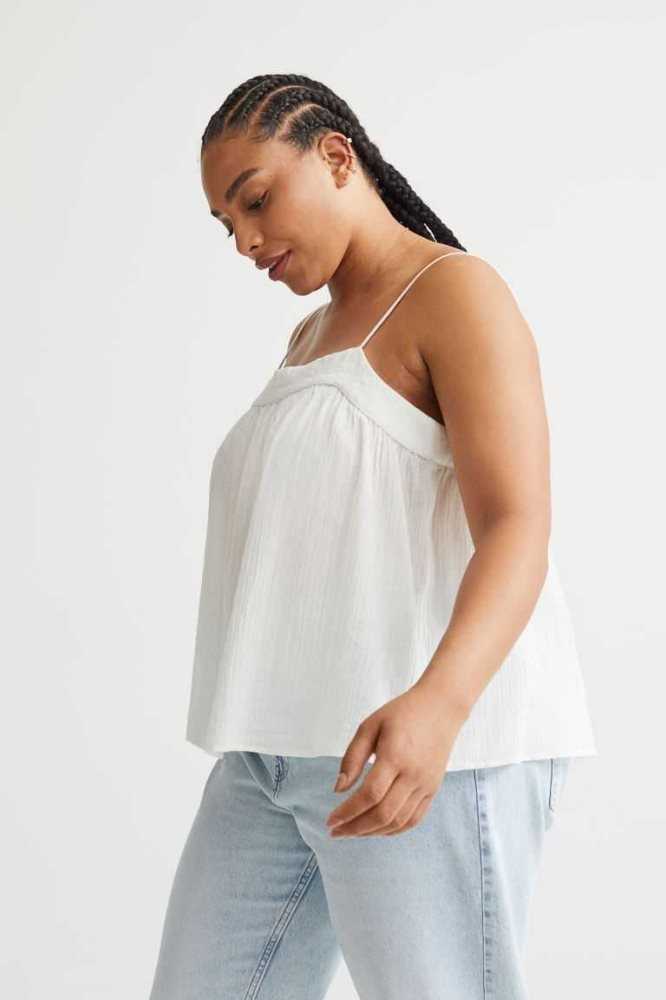 H&M Crinkled Oberteile Damen Weiß | 3720-WBZXY