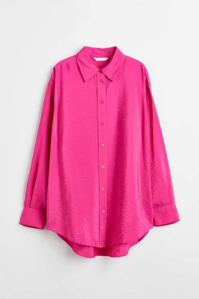 H&M Crinkled Shirt Bluse Damen Rosa | 6405-HPNBO