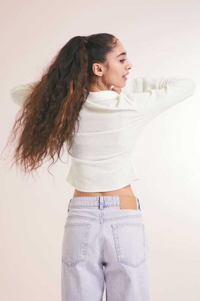 H&M Crinkled Shirt Bluse Damen Weiß | 8096-FYHGW