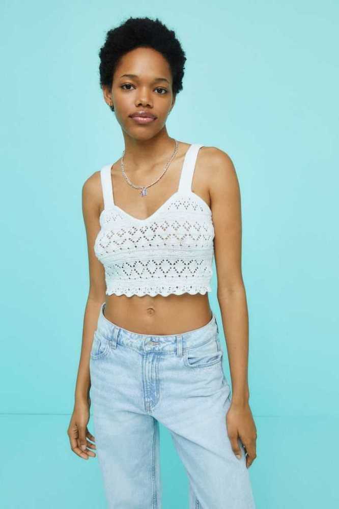 H&M Crochet-look Crop Oberteile Damen Hellbeige Weiß | 1974-IWJKB