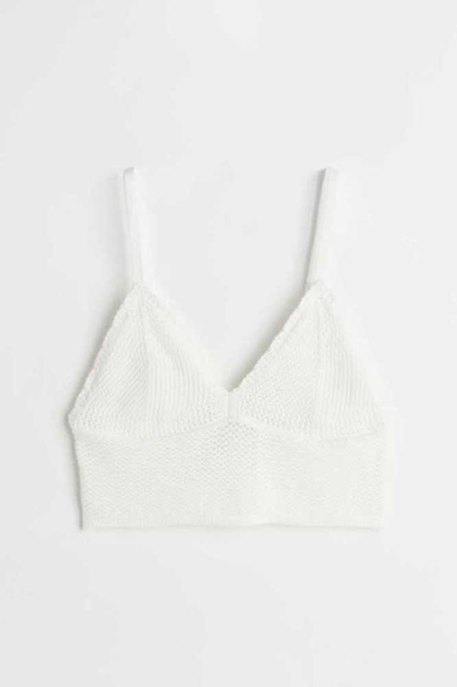 H&M Crochet-look Crop Oberteile Damen Weiß | 4319-MLJGO