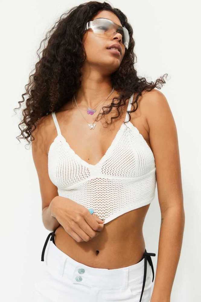 H&M Crochet-look Crop Oberteile Damen Weiß | 4319-MLJGO