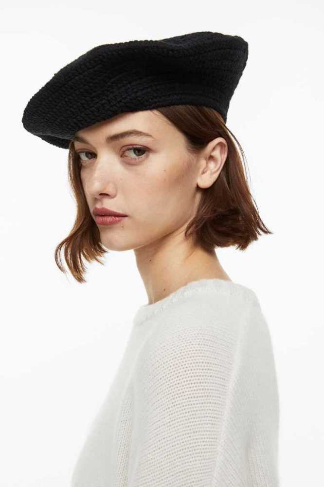 H&M Crochet-look beret Ausrüstungen Damen Schwarz | 6095-WUNHZ