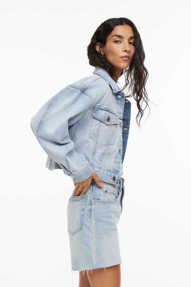 H&M Crop Denim Jacke Damen Hellblau | 2760-VRENB