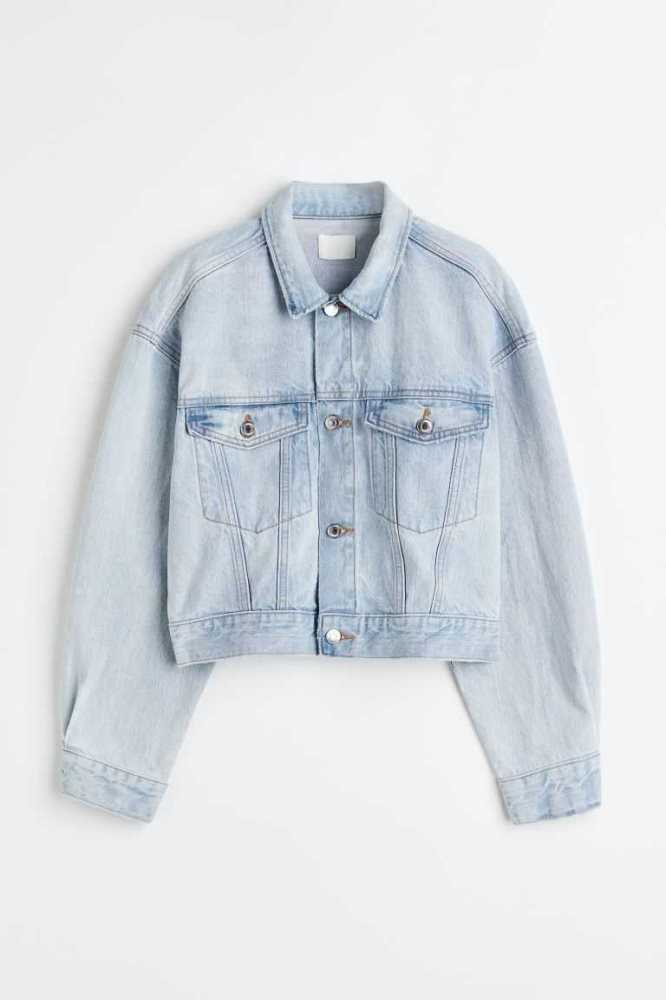 H&M Crop Denim Jacke Damen Hellblau | 2760-VRENB