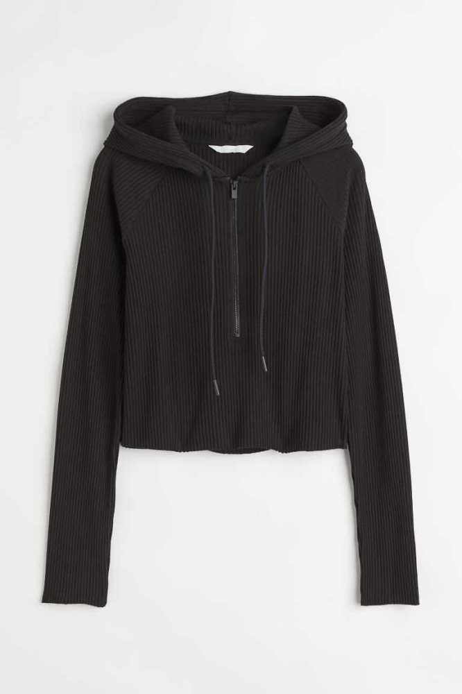 H&M Crop Hoodie Damen Dunkelkhaki Grün | 7091-XVDMU