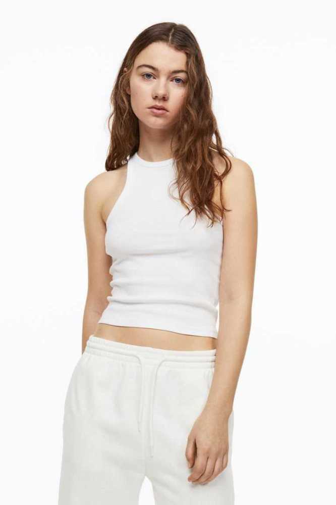 H&M Crop Tank Oberteile Damen Dunkelbraun | 5374-WOAGQ