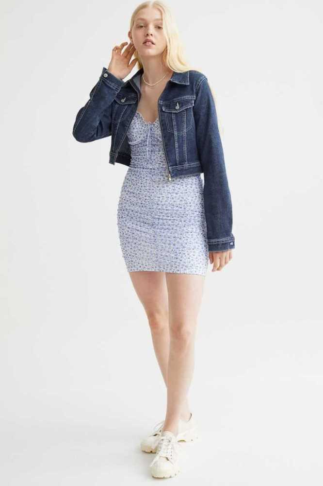 H&M Denim Crop Jacke Damen Dunkelblau | 5240-MOFNH