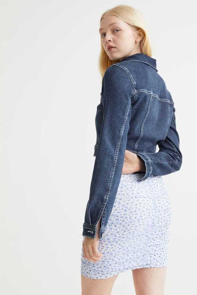 H&M Denim Crop Jacke Damen Dunkelblau | 5240-MOFNH