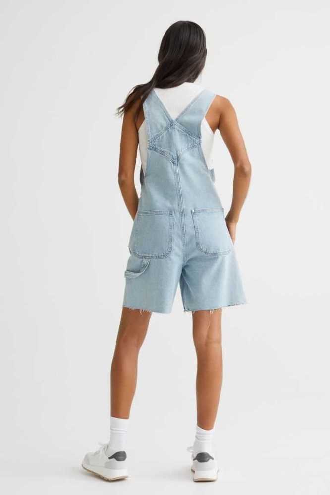 H&M Denim Overall Kurze Hose Damen Hellblau | 2164-REVXM