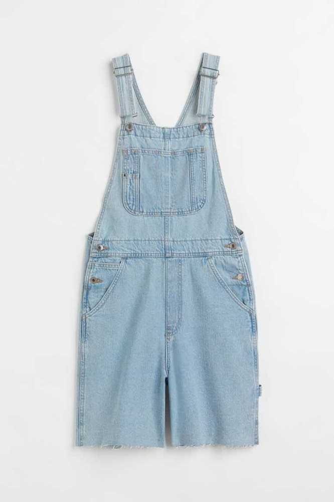 H&M Denim Overall Kurze Hose Damen Hellblau | 2164-REVXM