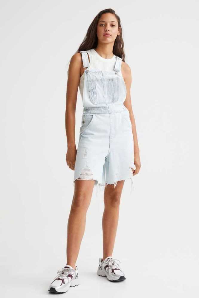 H&M Denim Overall Kurze Hose Damen Hellblau | 2164-REVXM