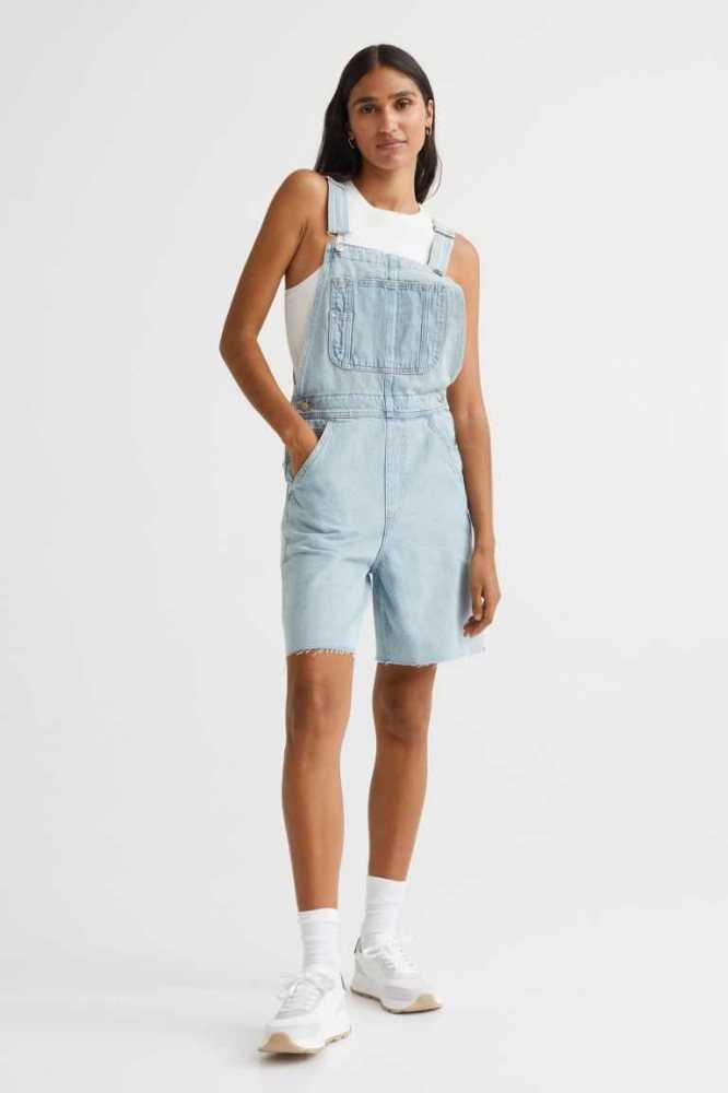 H&M Denim Overall Kurze Hose Damen Hellblau | 2164-REVXM