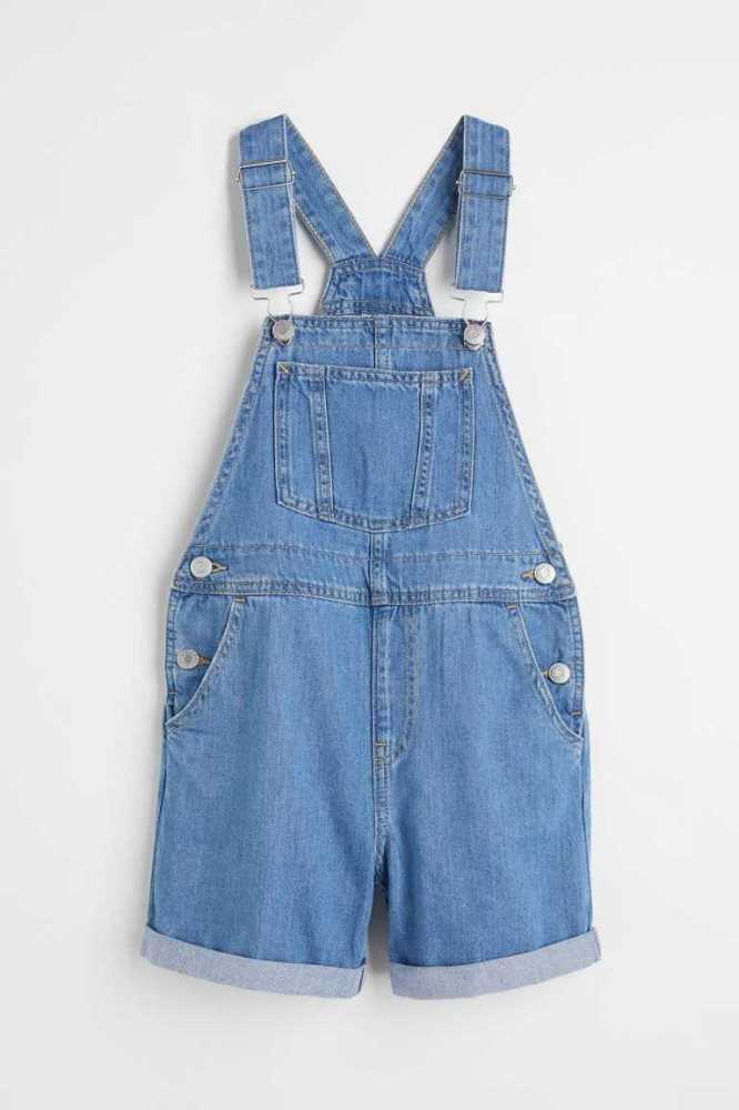 H&M Denim Overall Kurze Hose Kinder Hellblau | 1237-XNWVH