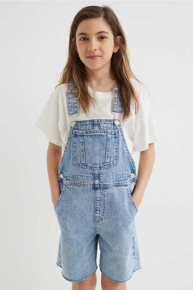 H&M Denim Overall Kurze Hose Kinder Hellblau | 1237-XNWVH