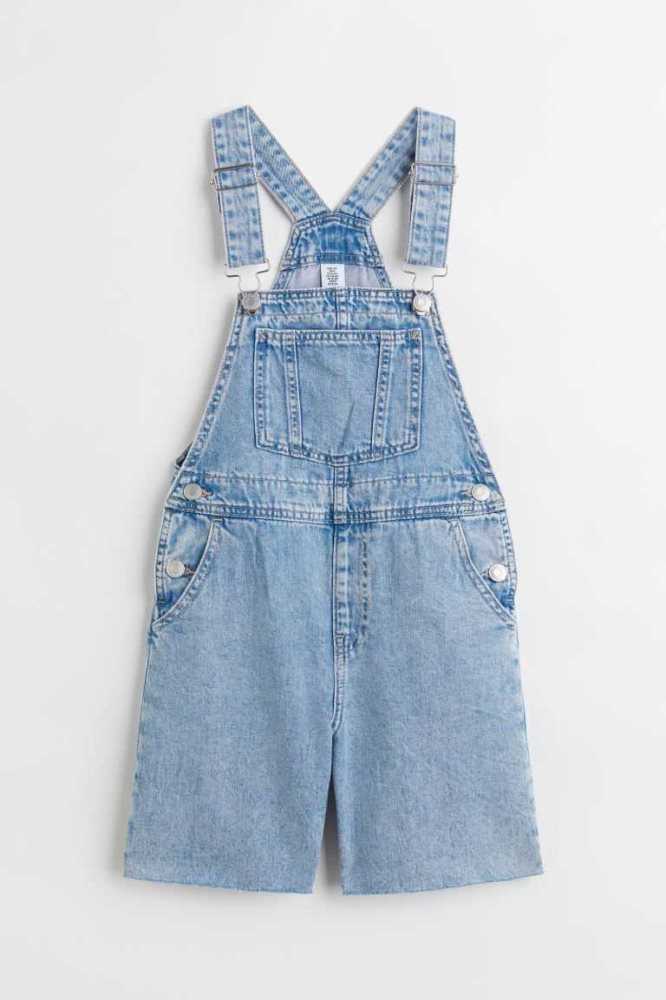 H&M Denim Overall Kurze Hose Kinder Hellblau | 1237-XNWVH