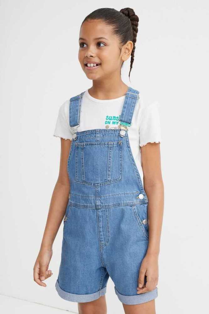 H&M Denim Overall Kurze Hose Kinder Hellblau | 1237-XNWVH