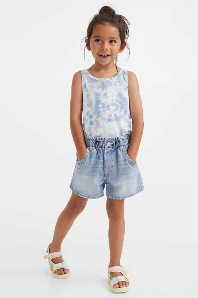 H&M Denim Paper-bag Kurze Hose Kinder Hellblau | 4163-EXSMI