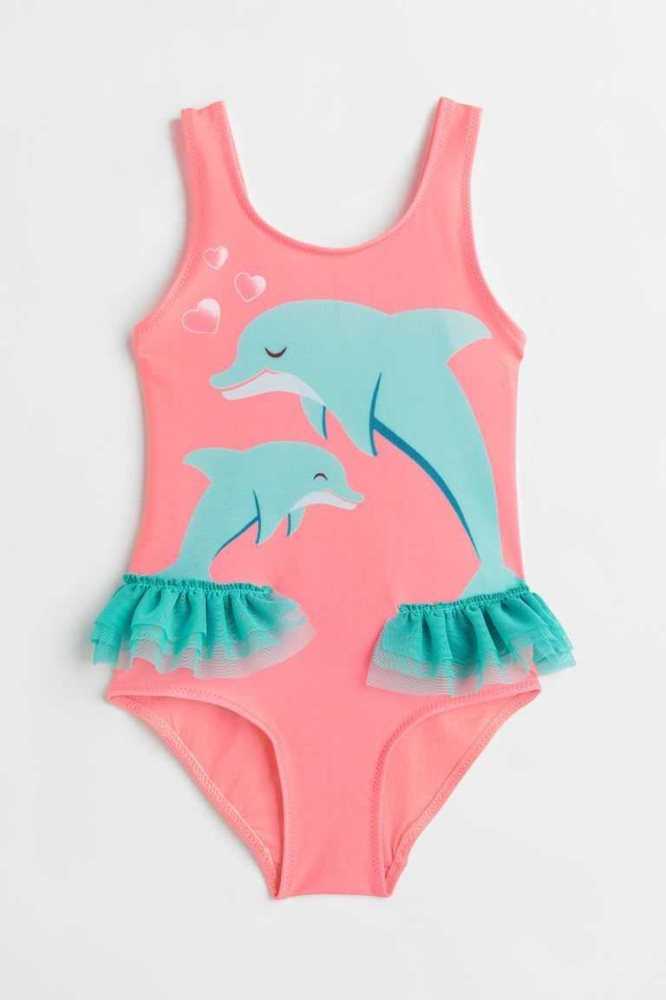 H&M Dolphin-motif Badeanzüge Kinder Rosa | 7624-THRZX