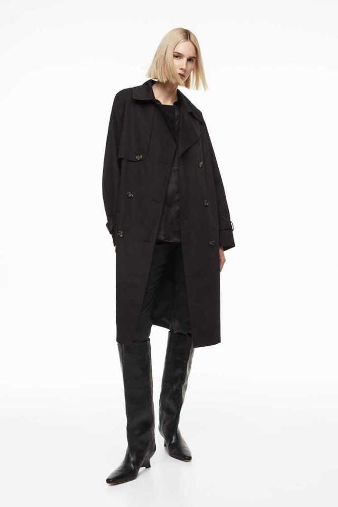 H&M Double-breasted trenchcoat Jacke Damen Schwarz | 5967-YTKGF