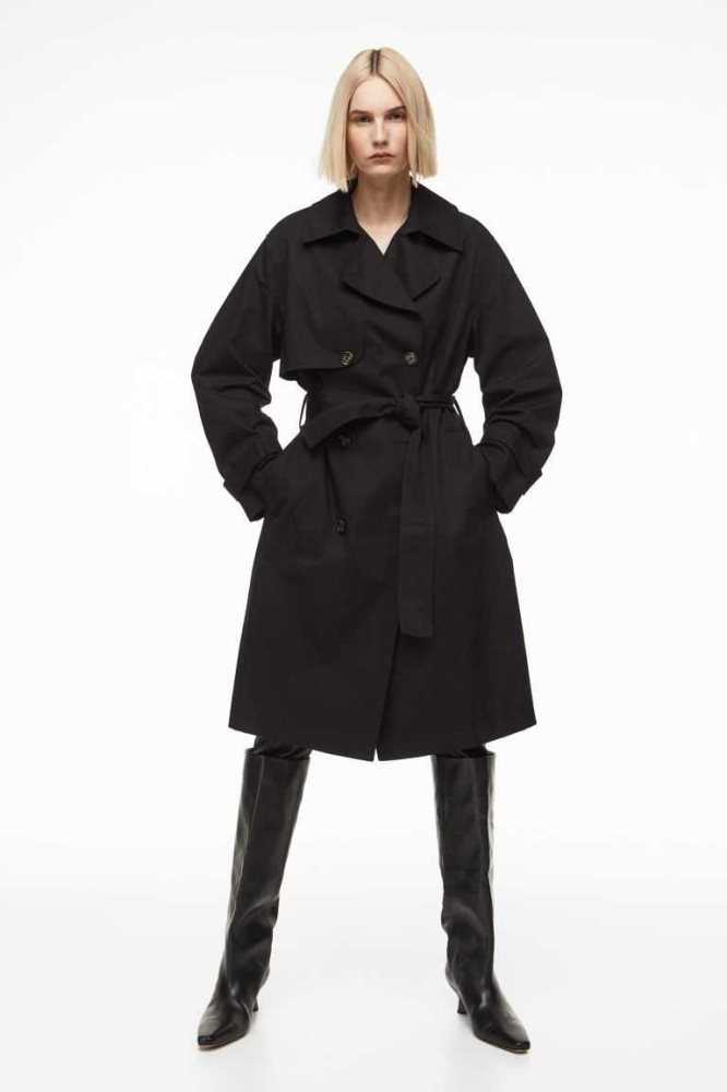 H&M Double-breasted trenchcoat Jacke Damen Schwarz | 5967-YTKGF