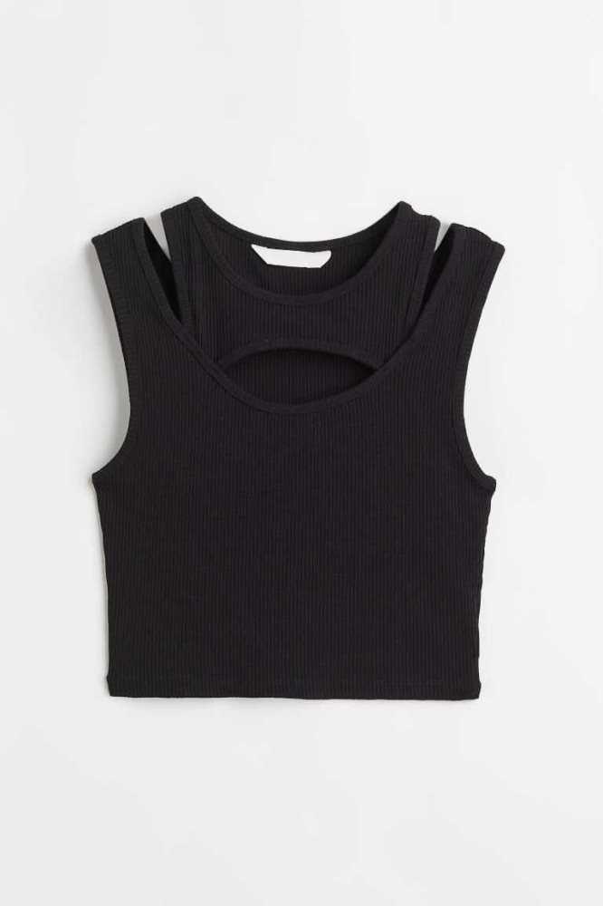 H&M Double-layered Crop Oberteile Damen Schwarz | 9406-FDETZ