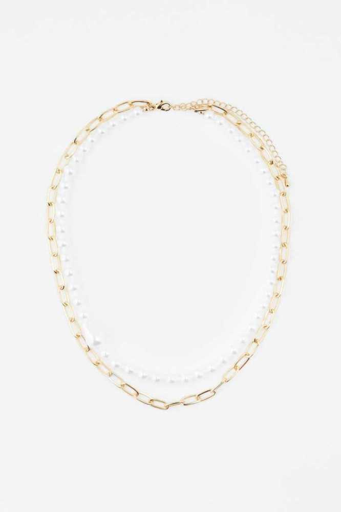 H&M Double-strand Ketten Damen Gold Weiß | 0624-YQFBL