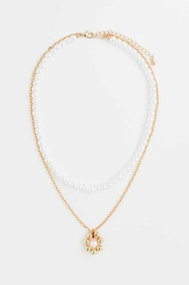 H&M Double-strand Pendant Ketten Damen Gold Weiß | 2605-UQZDS