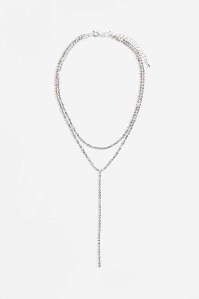 H&M Double-strand Rhinestone Ketten Damen Silber | 5649-TROLH