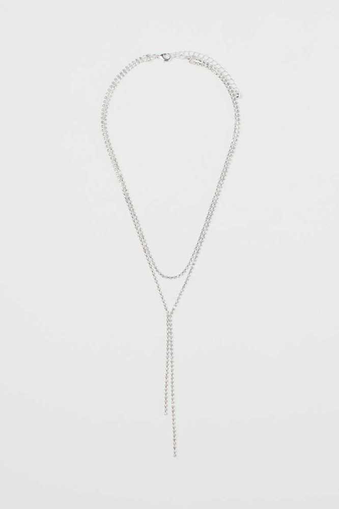 H&M Double-strand Rhinestone Ketten Damen Silber | 5649-TROLH