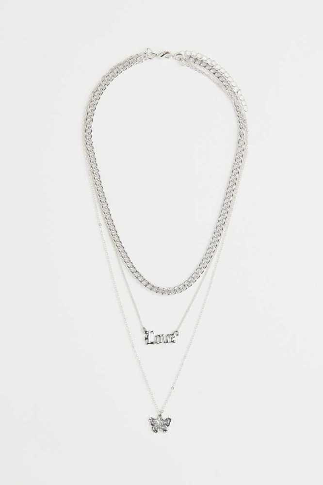 H&M Double-strand Rhinestone-pendant Ketten Damen Silber | 1786-NJLZC