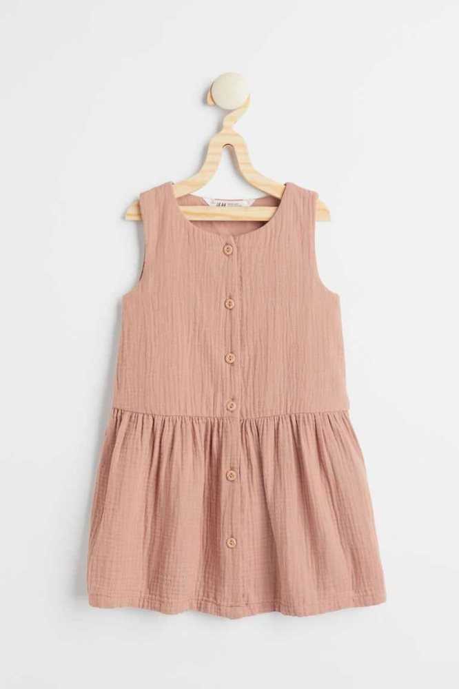 H&M Double-weave Baumwoll Kurzes Kleid Kinder Beige Rosa | 2109-LKPEY