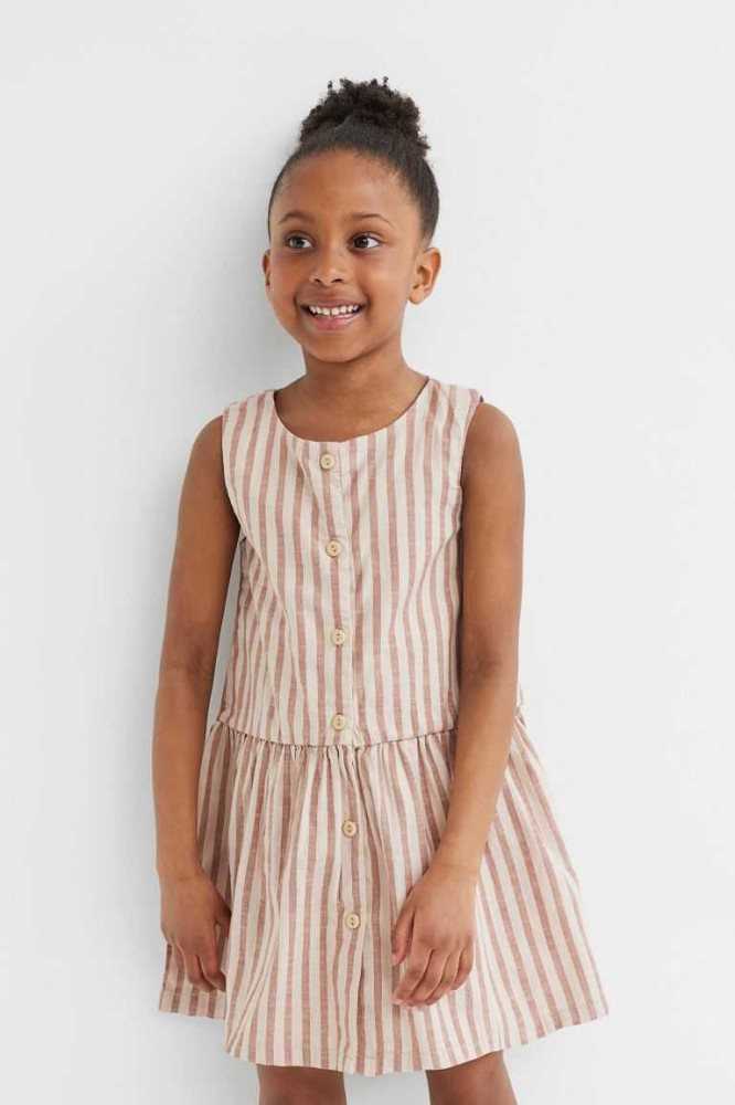 H&M Double-weave Baumwoll Kurzes Kleid Kinder Beige Rosa | 2109-LKPEY