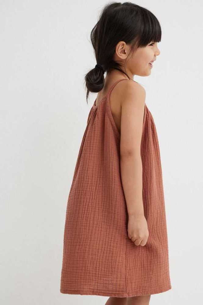 H&M Double-weave Baumwoll Kurzes Kleid Kinder Dunkelgrau | 5407-DIOAL