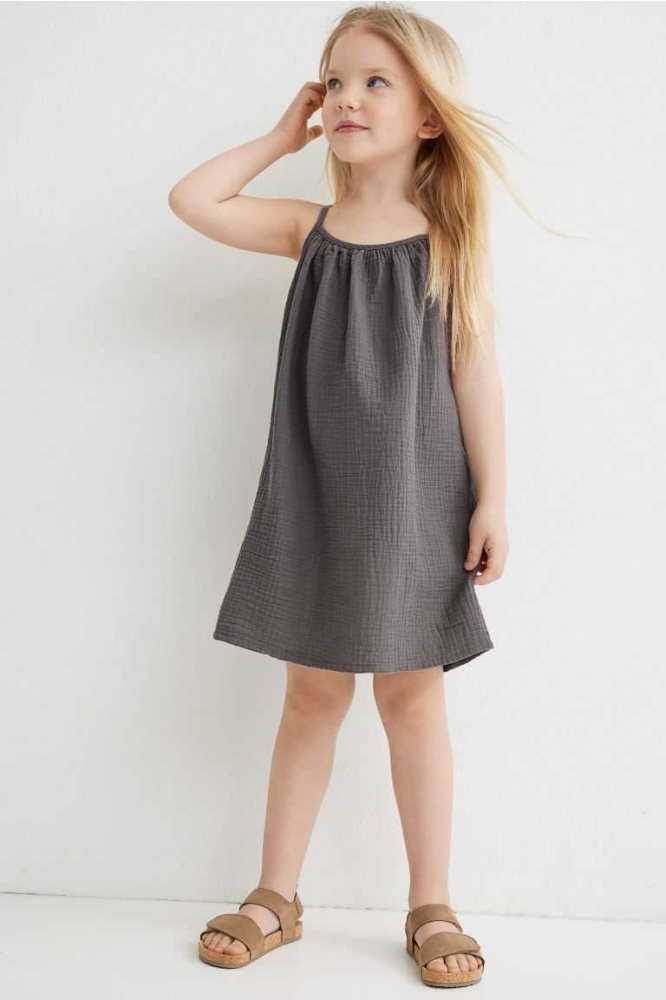 H&M Double-weave Baumwoll Kurzes Kleid Kinder Dunkelgrau | 5407-DIOAL