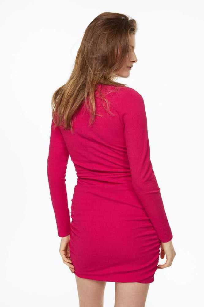 H&M Draped Bodycon Kleider Damen Rosa | 6519-XMKIF