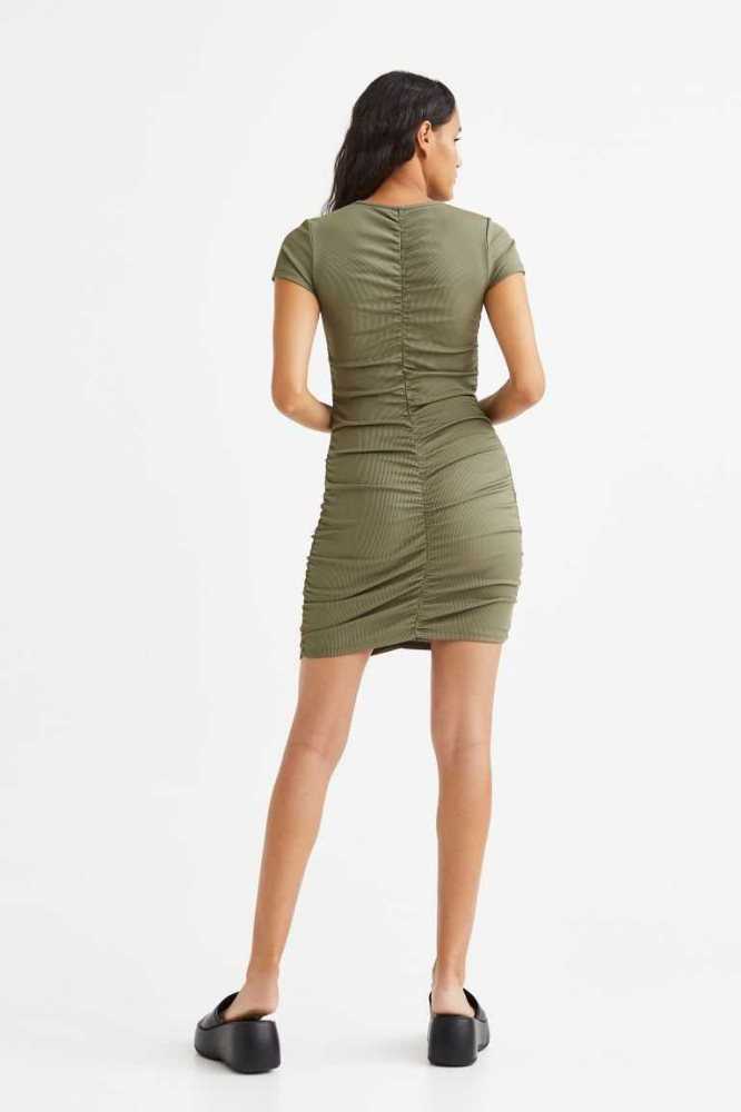 H&M Draped Jersey Kleider Damen Khaki Grün | 1692-AVRKT