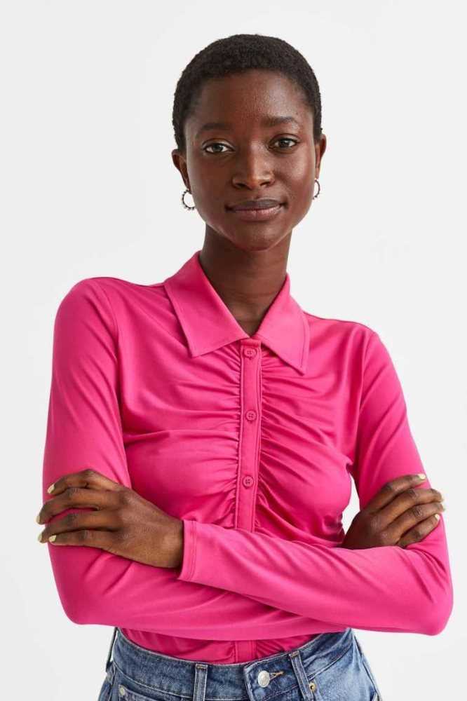 H&M Draped Jersey Oberteile Damen Rosa | 4295-ZBYTL