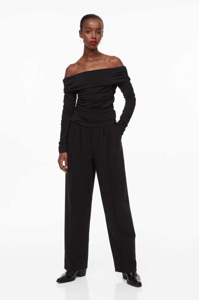 H&M Draped Off-the-shoulder Oberteile Damen Schwarz | 3851-IBAYL