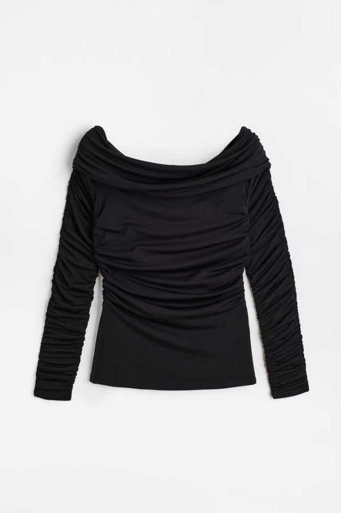 H&M Draped Off-the-shoulder Oberteile Damen Schwarz | 3851-IBAYL