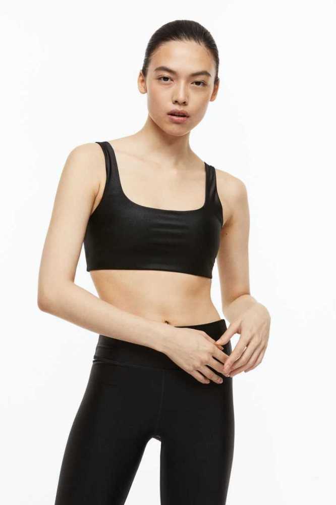 H&M DryMove High Shine Sports bra Unterwäsche Damen Schwarz | 1047-PCQEH