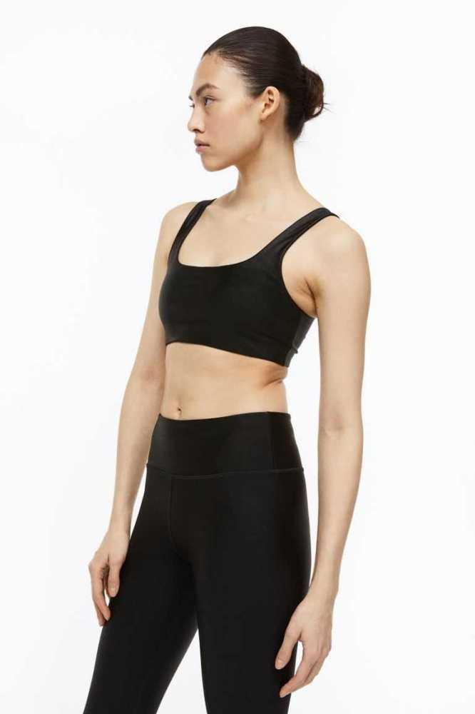 H&M DryMove High Shine Sports bra Unterwäsche Damen Schwarz | 1047-PCQEH