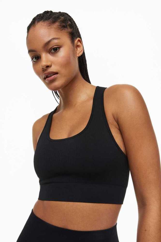 H&M DryMove Seamless Sports bra Unterwäsche Damen Schwarz | 1398-USYBJ