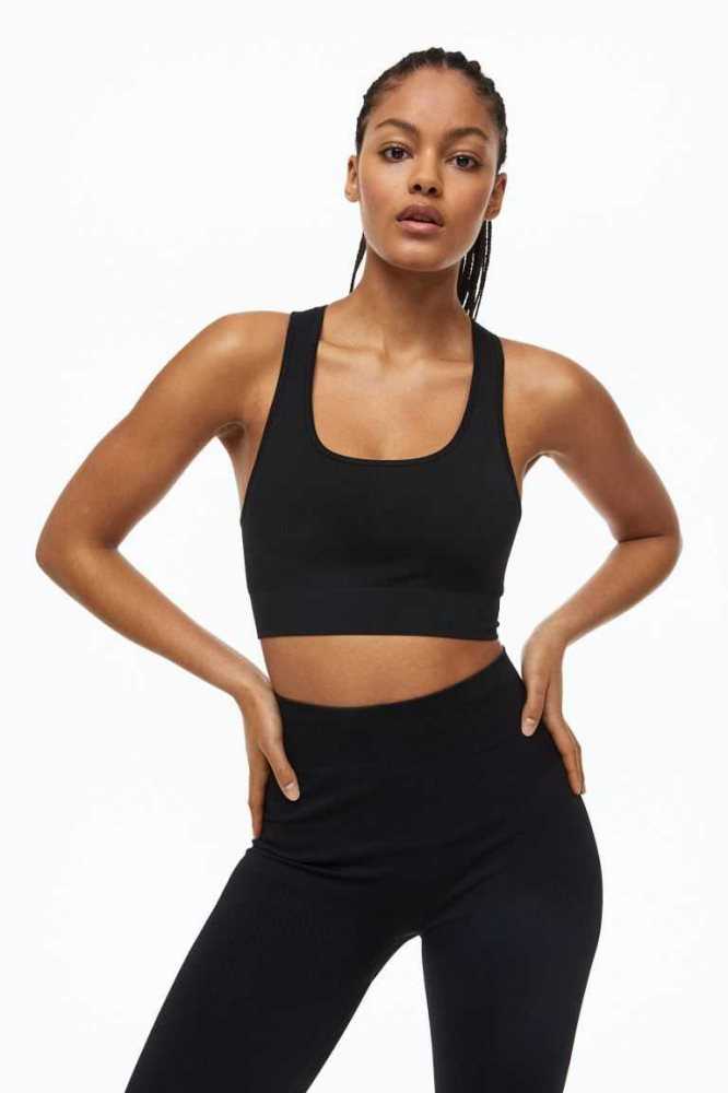 H&M DryMove Seamless Sports bra Unterwäsche Damen Schwarz | 1398-USYBJ