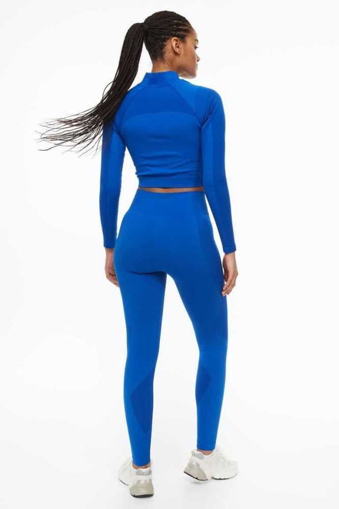 H&M DryMove Seamless Sports tights Hose Damen Hellblau | 5632-QYXJF