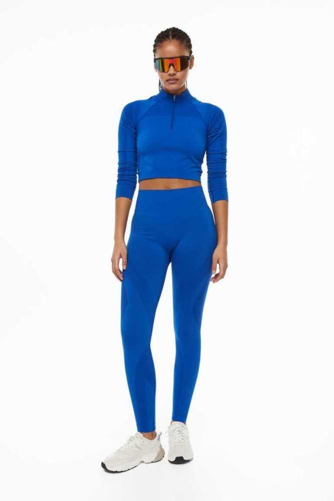 H&M DryMove Seamless Sports tights Hose Damen Hellblau | 5632-QYXJF