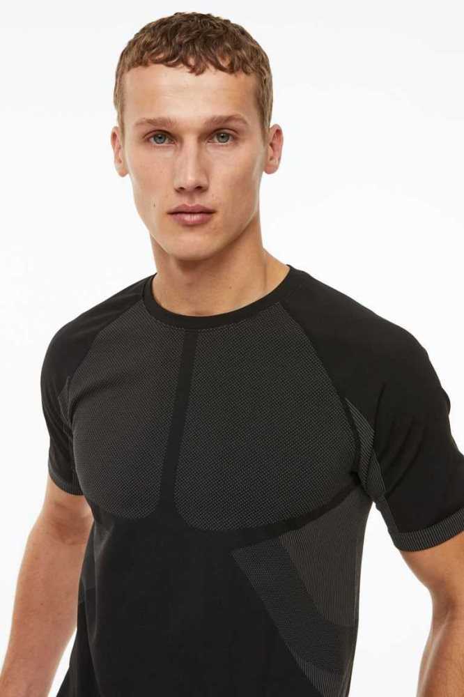 H&M DryMove Seamless top Sportbekleidung Herren Schwarz | 8596-DLRQA