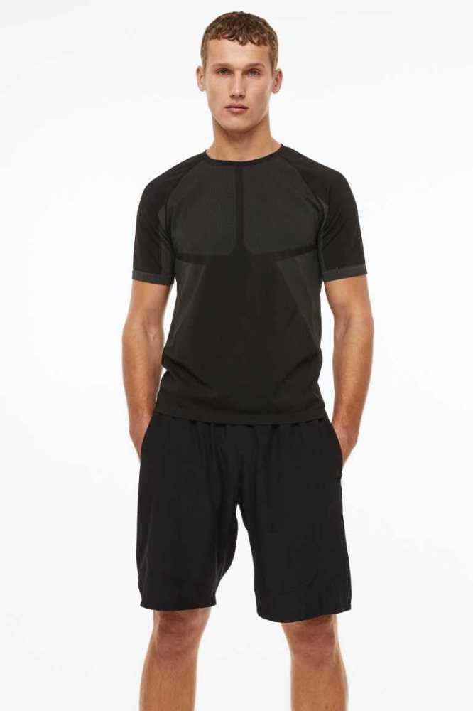 H&M DryMove Seamless top Sportbekleidung Herren Schwarz | 8596-DLRQA